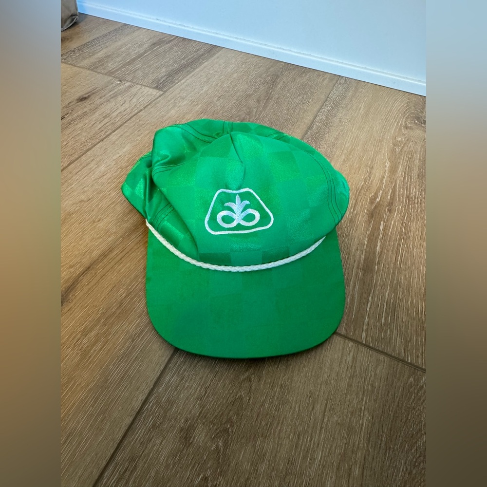 K Products Pioneer Seed Green Embroidered Satin Checkered Ball Cap Hat Rope Brim